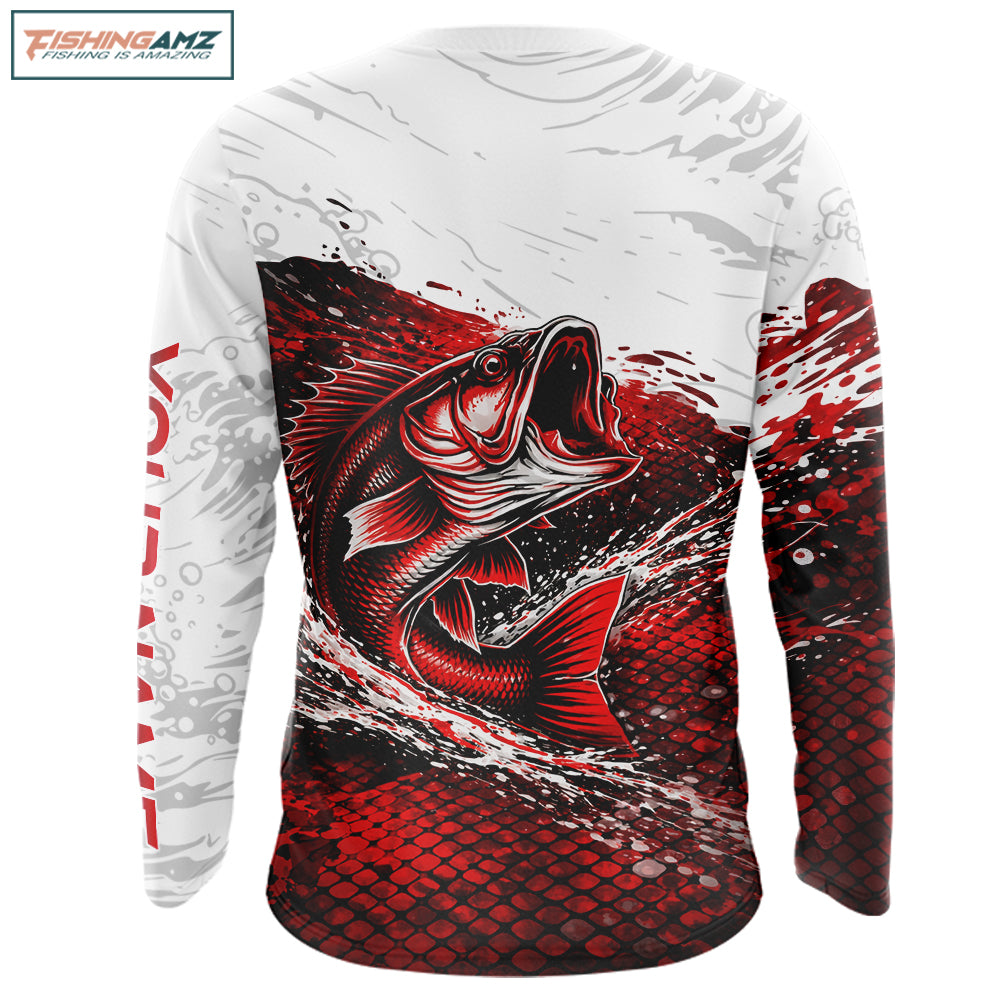 Custom Largemouth Bass Fish Scale Fishing Shirts, Bass Fishing Jerseys|Red NBT344