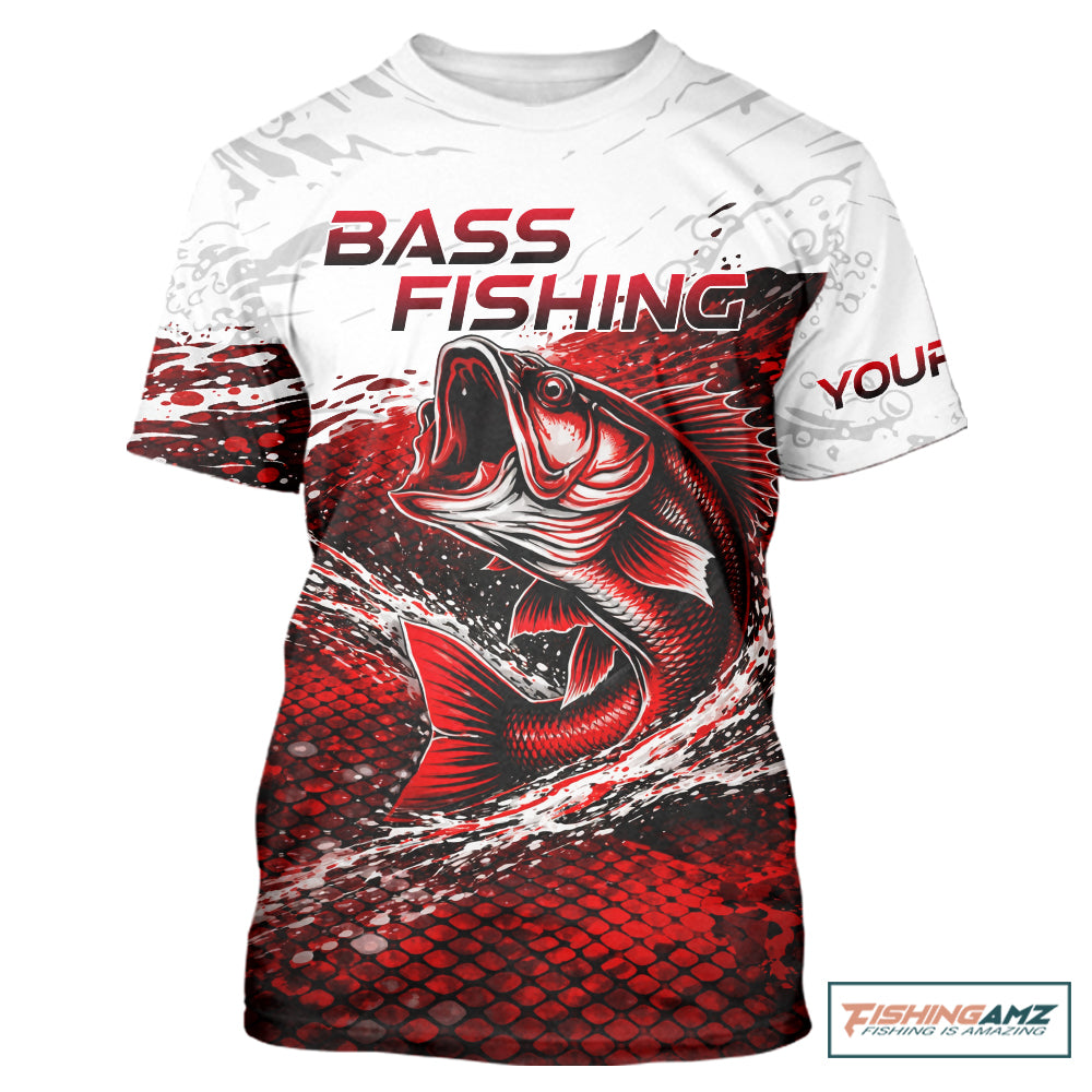 Custom Largemouth Bass Fish Scale Fishing Shirts, Bass Fishing Jerseys|Red NBT344
