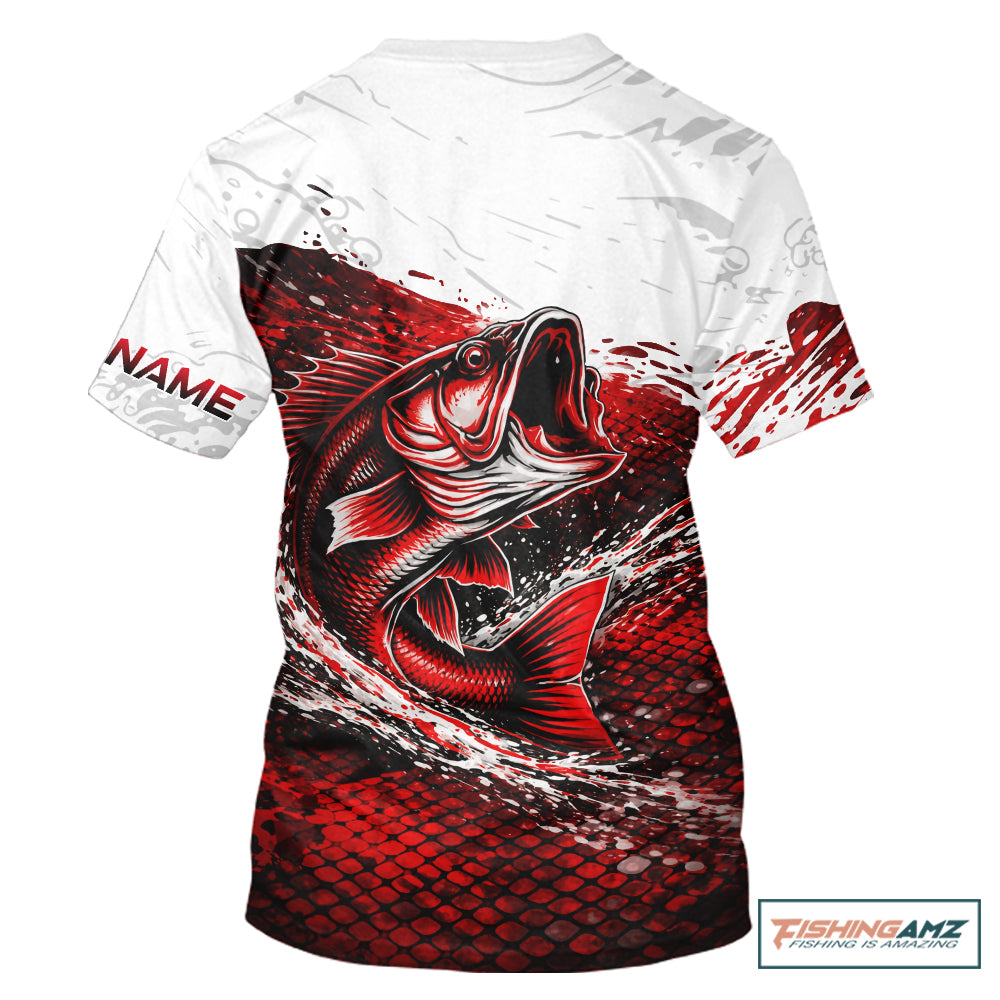 Custom Largemouth Bass Fish Scale Fishing Shirts, Bass Fishing Jerseys|Red NBT344