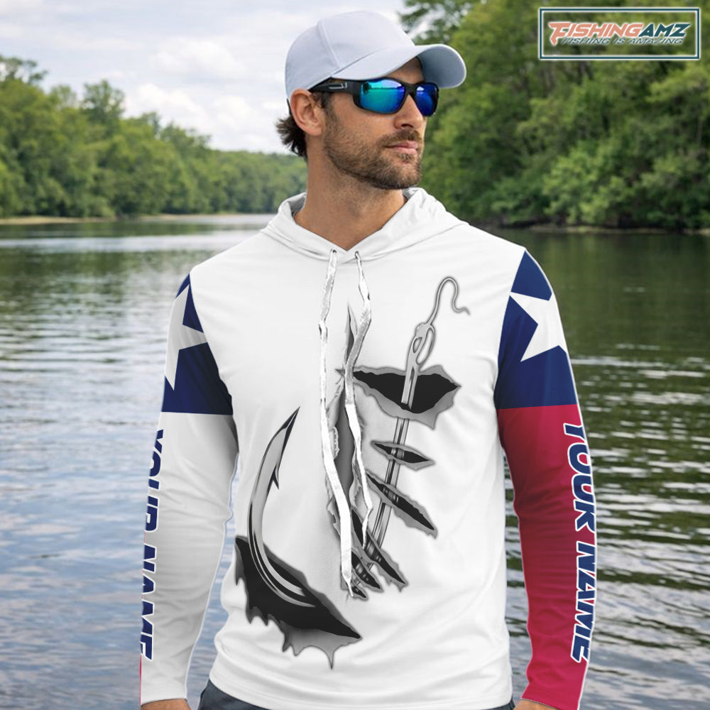 Personalized Texas Flag Mahi Mahi, Wahoo, Tuna Performance Long Sleeve Hooded Fishing Shirts NBT690