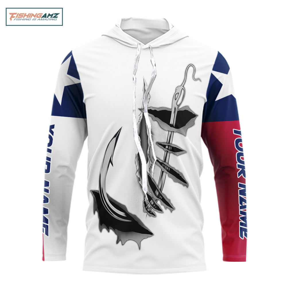 Personalized Texas Flag Mahi Mahi, Wahoo, Tuna Performance Long Sleeve Hooded Fishing Shirts NBT690