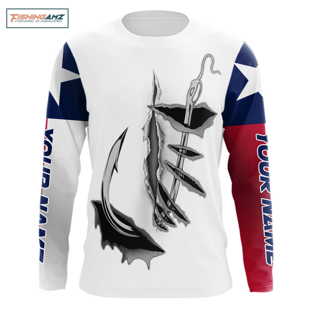 Personalized Texas Flag Mahi Mahi, Wahoo, Tuna Performance Long Sleeve Fishing Shirts NBT690