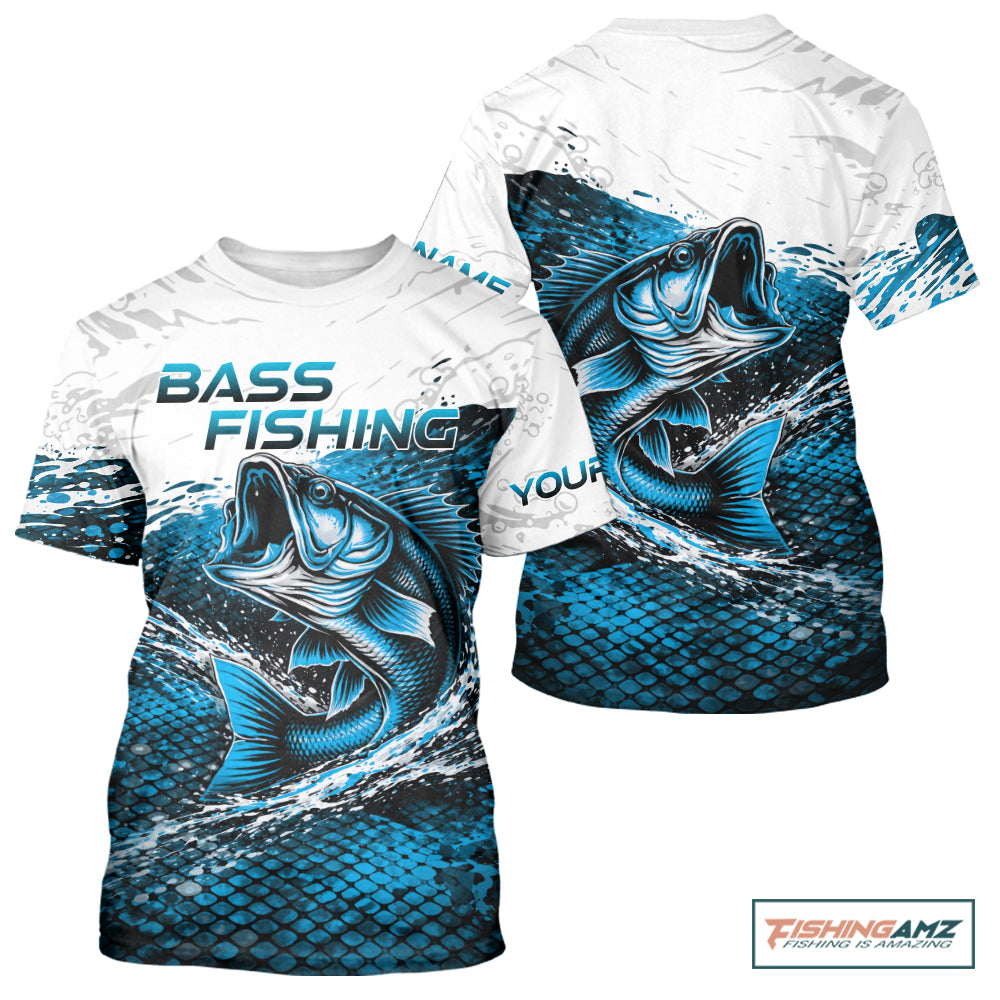 Custom Largemouth Bass Fish Scale Fishing Shirts, Bass Fishing Jerseys|Blue NBT351