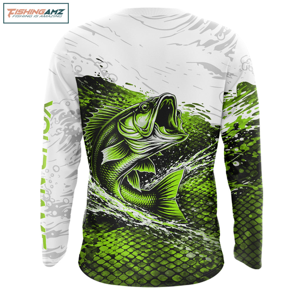 Back view of bass fish scale long sleeve bass fishing jersey