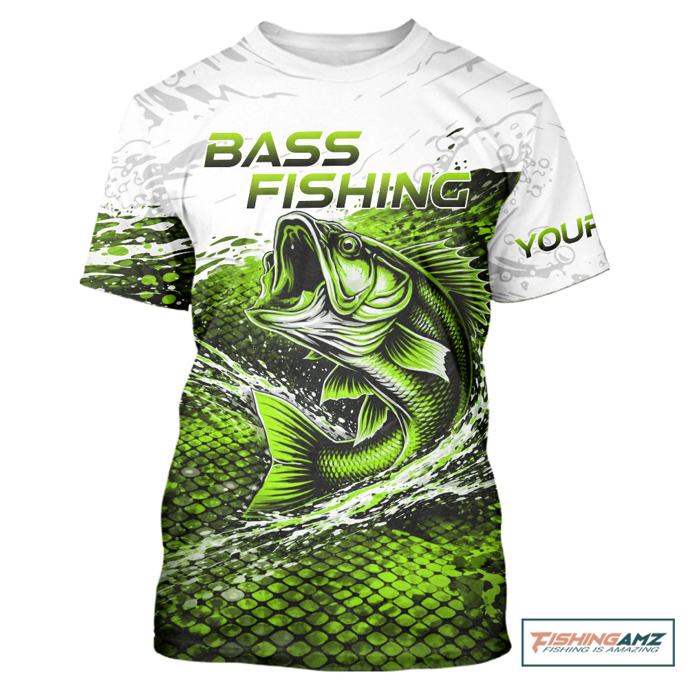 Custom Largemouth Bass Fish Scale Fishing Shirts, Bass Fishing Jerseys|Green NBT352
