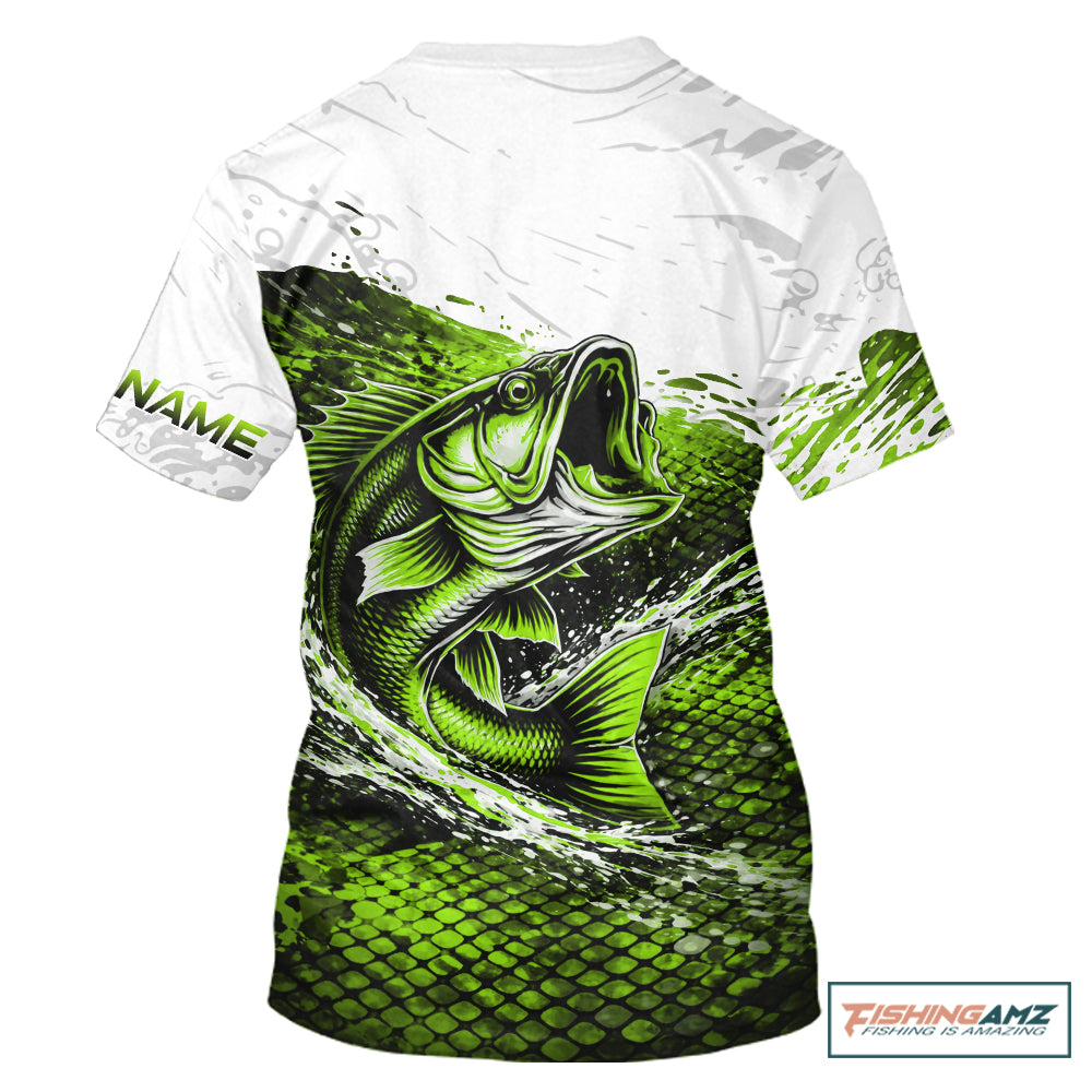 Custom Largemouth Bass Fish Scale Fishing Shirts, Bass Fishing Jerseys|Green NBT352