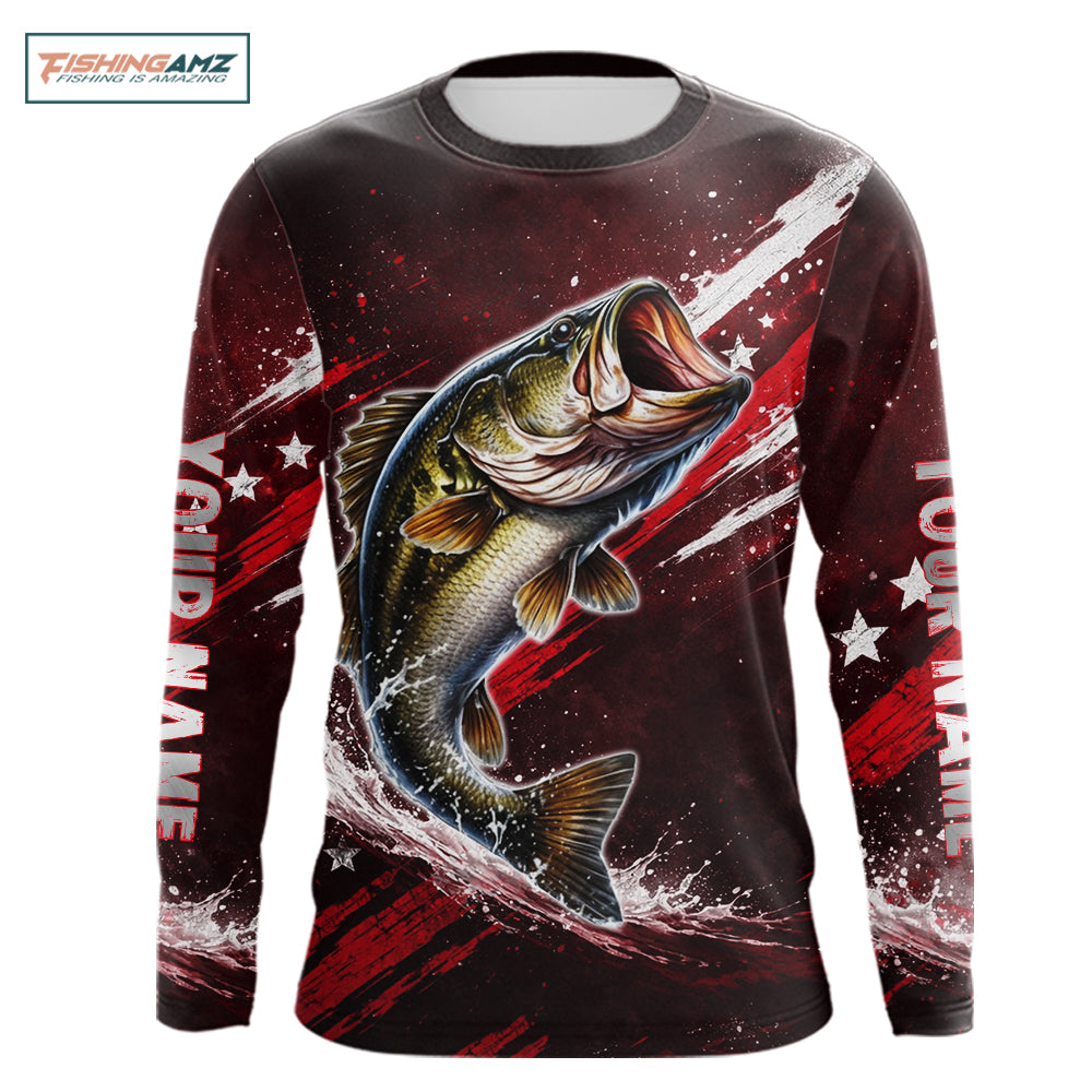 Personalized Bass Long Sleeve Fishing Shirts UV Protection, Bass Fishing Shirts For Men NBT434