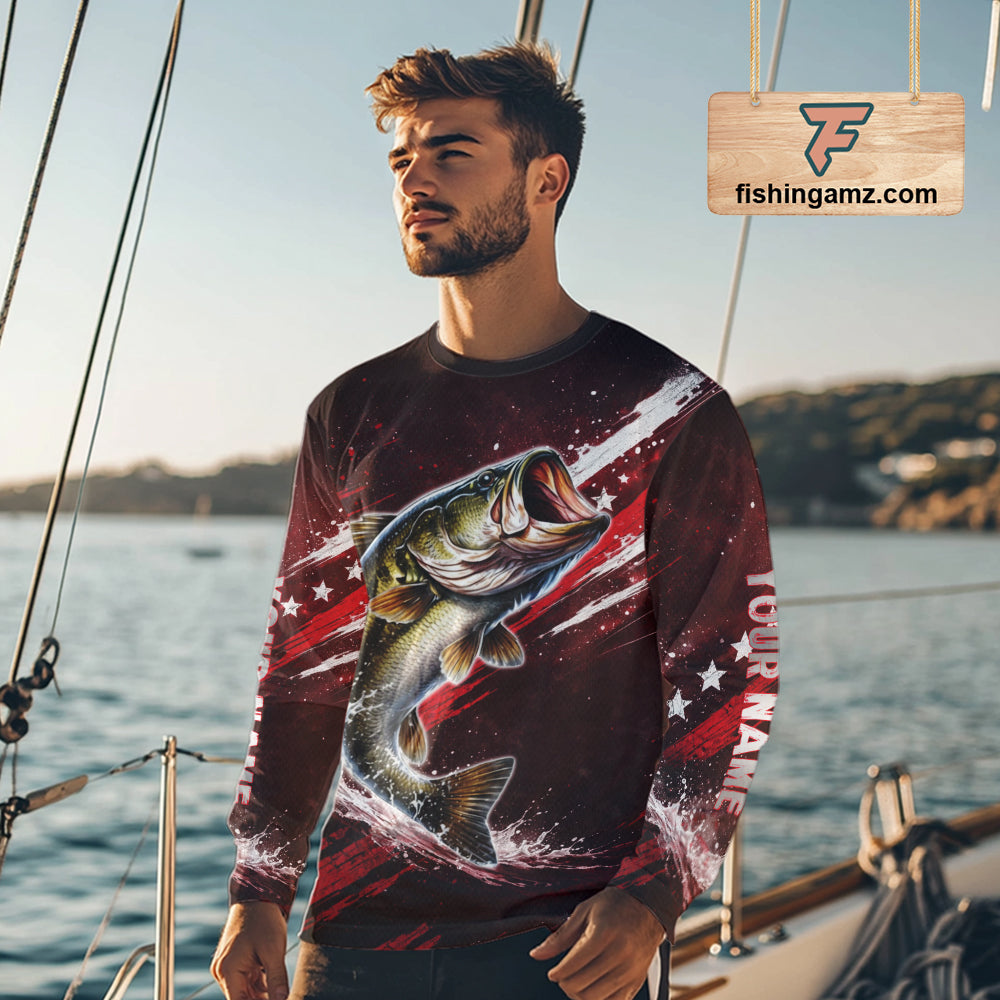 Personalized Bass Long Sleeve Fishing Shirts UV Protection, Bass Fishing Shirts For Men NBT434