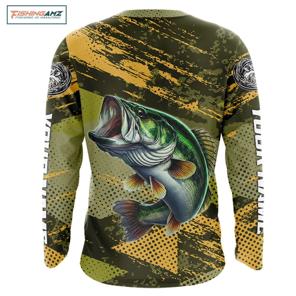 Green Camo Custom Largemouth Bass Fishing Shirts For Men, Bass Fishing Jerseys NBT438