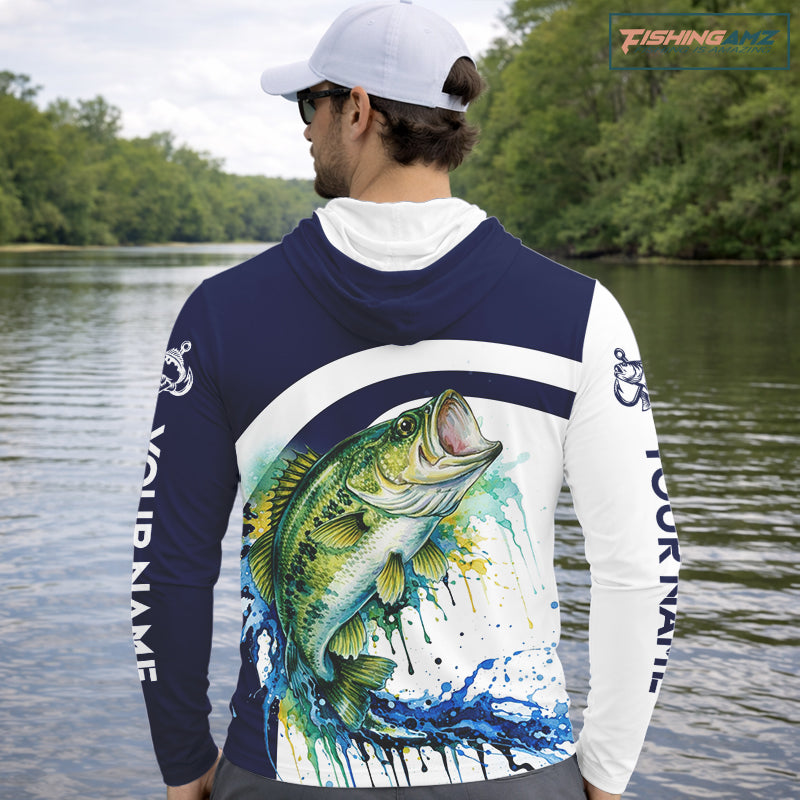 Custom Bass Fishing Shirts Long Sleeve Blue Camo Color Paint, Bass Fishing Shirts NBT461