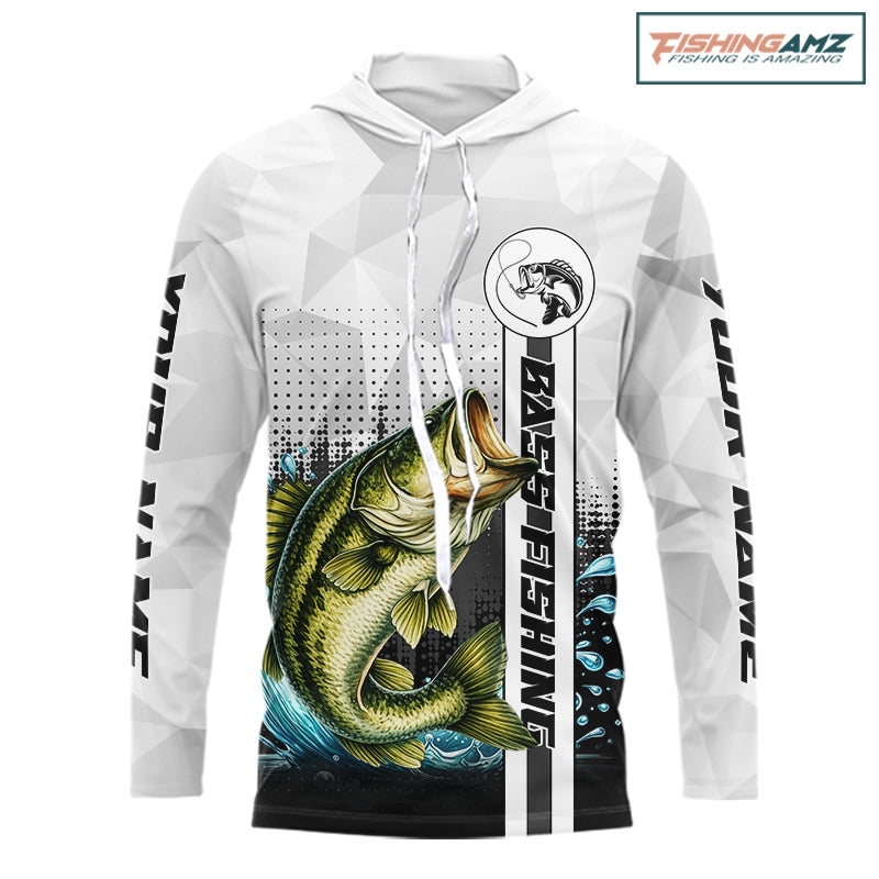 White Camo Bass Fishing Custom Name Long Sleeve Fishing Shirts With UV Protection NBT462