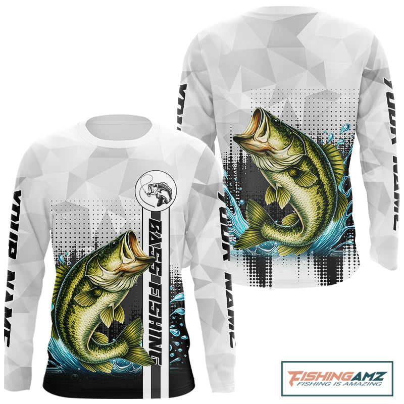 White Camo Bass Fishing Custom Name Long Sleeve Fishing Shirts With UV Protection NBT462