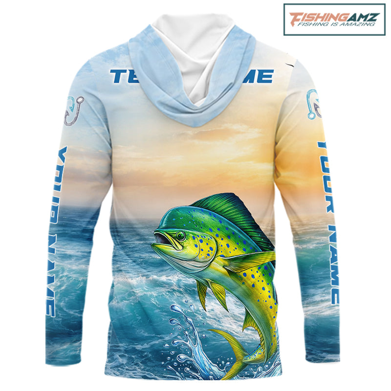 Mahi Mahi Fishing Sunset Custom Fishing Long Sleeve Shirt, Mahi Mahi Compass Offshore Fishing Apparel NBT585