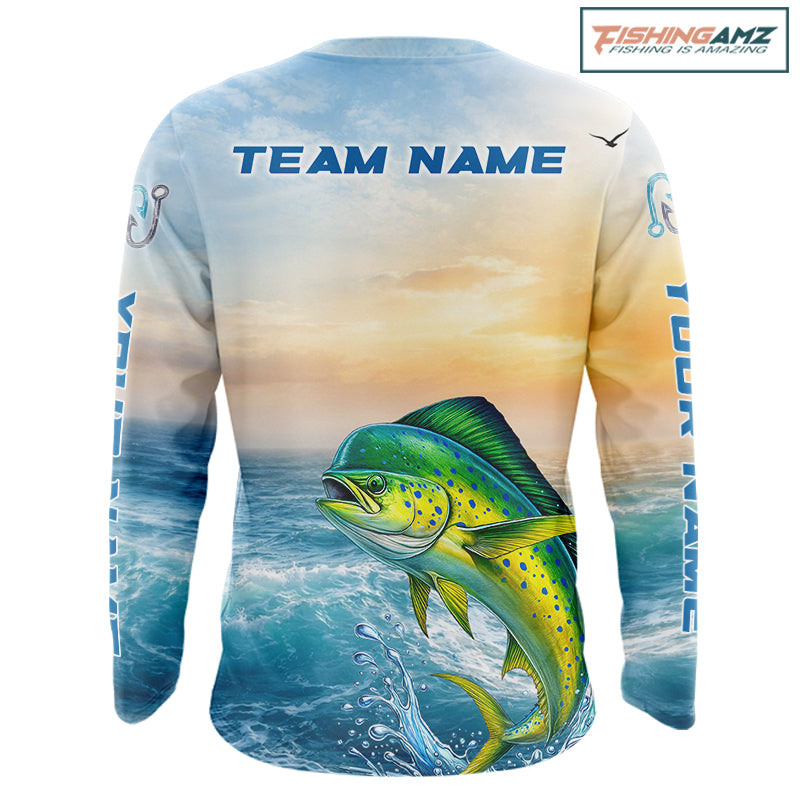 Mahi Mahi Fishing Sunset Custom Fishing Long Sleeve Hooded Shirt, Mahi Mahi Compass Offshore Fishing Apparel NBT585