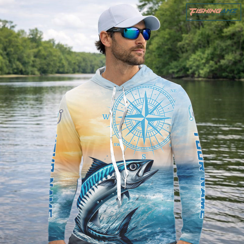 King Mackerel Fishing Sunset Custom Fishing Long Sleeve Shirt, Compass Offshore Fishing Apparel NBT586