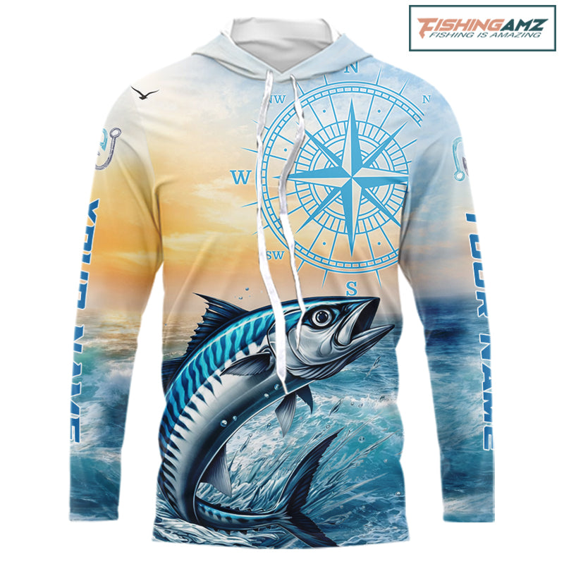 King Mackerel Fishing Sunset Custom Fishing Long Sleeve Shirt, Compass Offshore Fishing Apparel NBT586