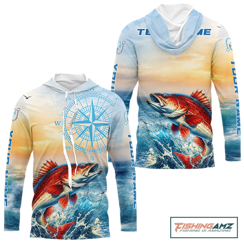 Redfish Fishing Sunset Custom Fishing Long Sleeve Shirt, Redfish Compass Offshore Fishing Apparel NBT587