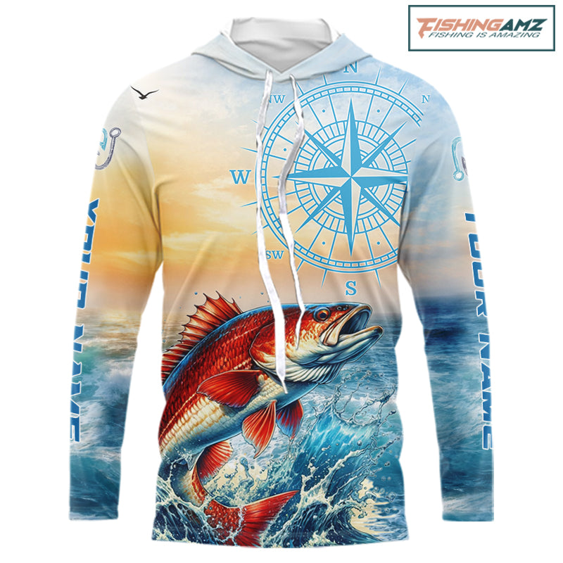 Redfish Fishing Sunset Custom Fishing Long Sleeve Shirt, Redfish Compass Offshore Fishing Apparel NBT587