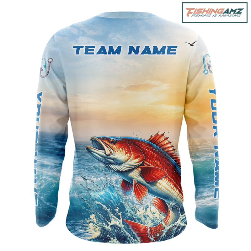 Redfish Fishing Sunset Custom Fishing Long Sleeve Hooded Shirt, Redfish Compass Offshore Fishing Apparel NBT587
