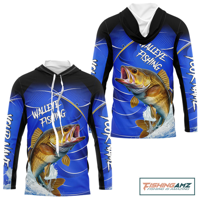 Personalized Walleye Hooded Fishing Shirts UV Protection Tournament Jersey, Walleye Fishing Shirts NBT366