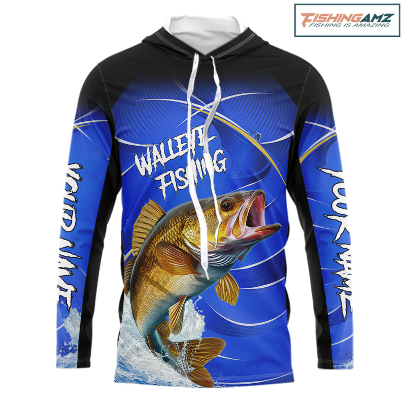 Personalized Walleye Hooded Fishing Shirts UV Protection Tournament Jersey, Walleye Fishing Shirts NBT366