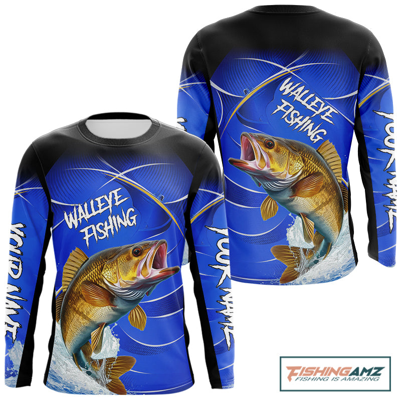Personalized Walleye Long Sleeve Fishing Shirts UV Protection Tournament Jersey, Walleye Fishing Shirts NBT366
