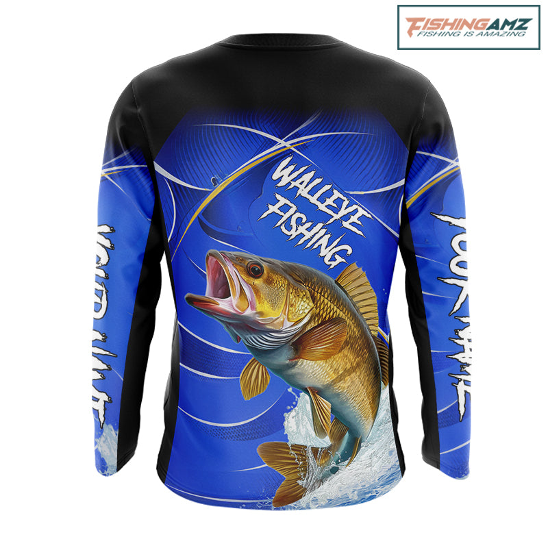 Personalized Walleye Long Sleeve Fishing Shirts UV Protection Tournament Jersey, Walleye Fishing Shirts NBT366