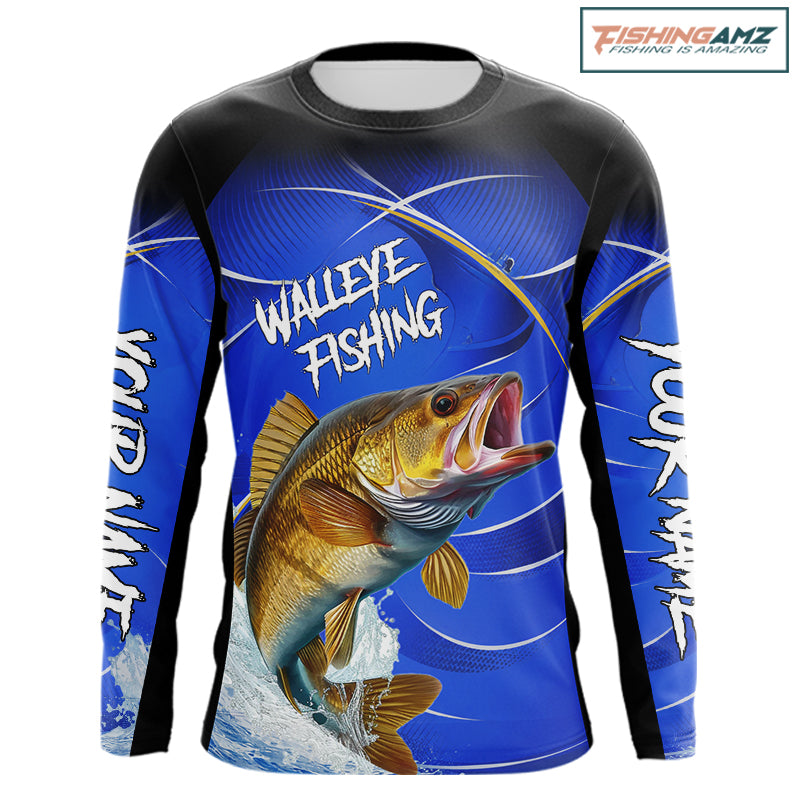 Personalized Walleye Long Sleeve Fishing Shirts UV Protection Tournament Jersey, Walleye Fishing Shirts NBT366