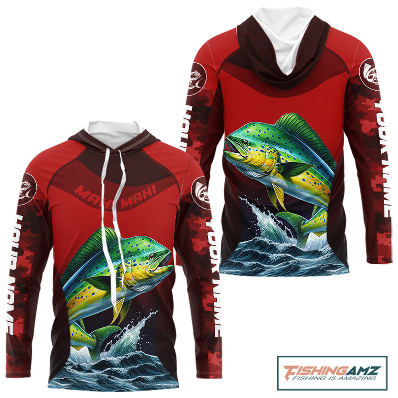 Custom Mahi Mahi Fishing Shirts For Team, Custom Saltwater Fishing Shirts|Red NBT467