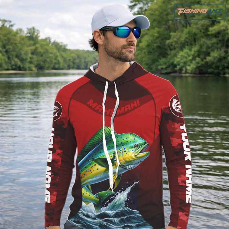 Custom Mahi Mahi Fishing Shirts For Team, Custom Saltwater Fishing Shirts|Red NBT467