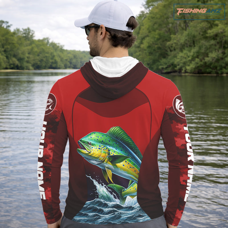 Custom Mahi Mahi Fishing Shirts For Team, Custom Saltwater Fishing Shirts|Red NBT467