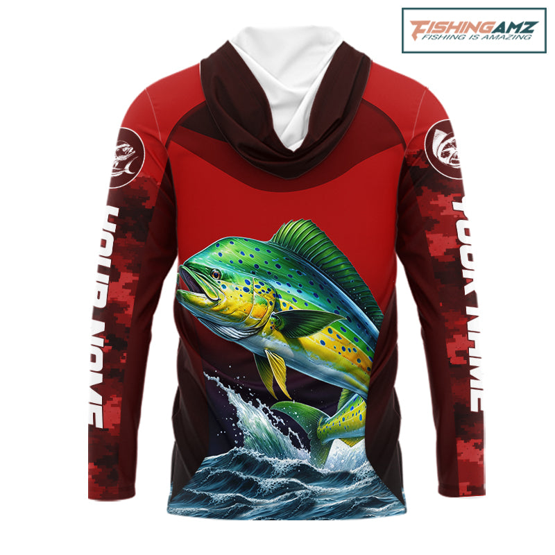 Custom Mahi Mahi Fishing Shirts For Team, Custom Saltwater Fishing Shirts|Red NBT467