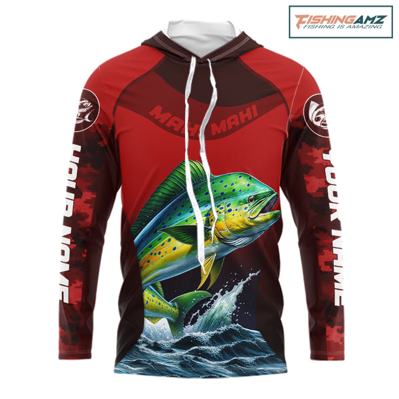 Custom Mahi Mahi Fishing Shirts For Team, Custom Saltwater Fishing Shirts|Red NBT467
