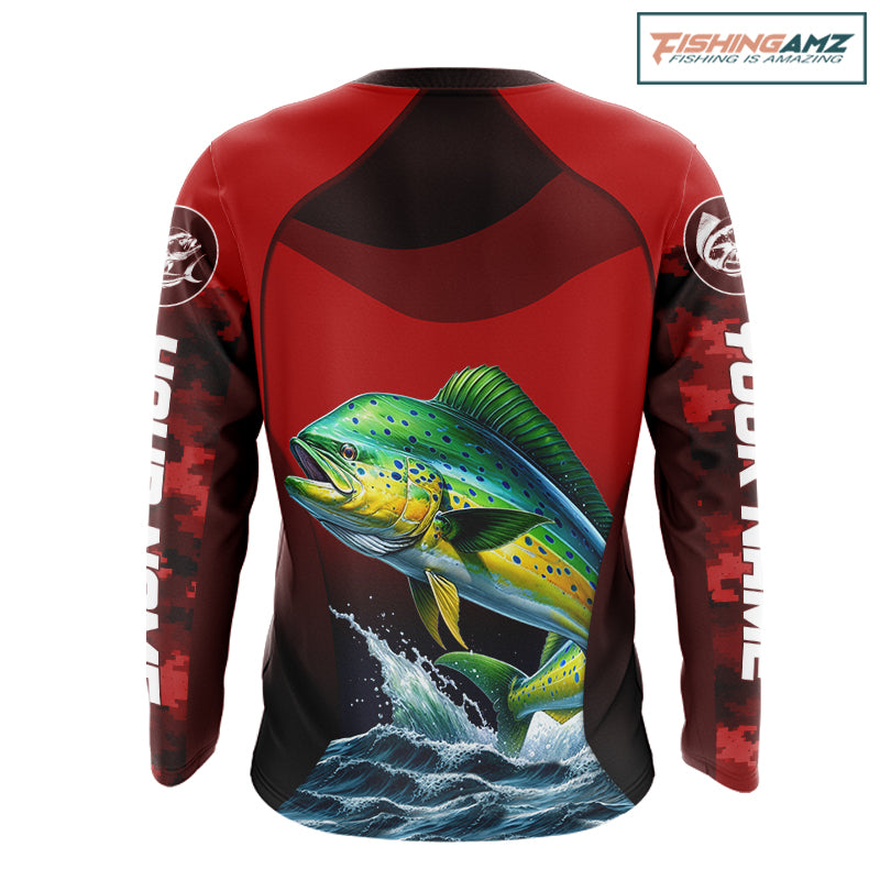 Custom Mahi Mahi Fishing Shirts For Team, Custom Saltwater Fishing Shirts|Red NBT467