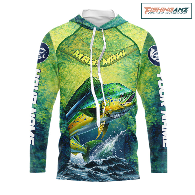 Custom Mahi Mahi Fishing Shirts For Team, Custom Saltwater Fishing Shirts|Green NBT468