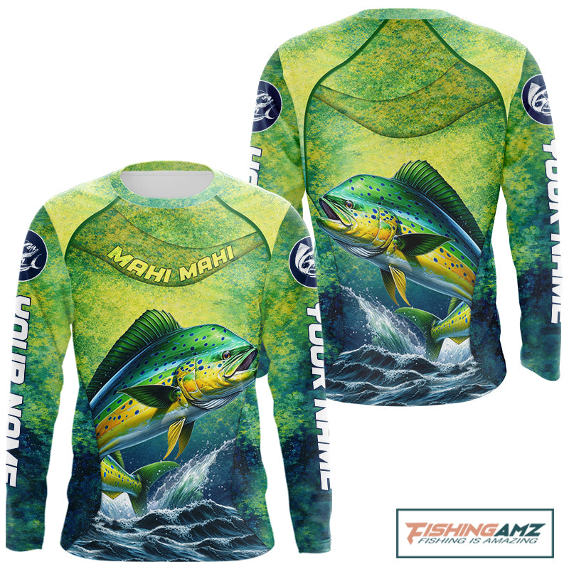 Custom Mahi Mahi Fishing Shirts For Team, Custom Saltwater Fishing Shirts|Green NBT468