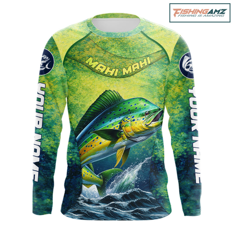 Custom Mahi Mahi Fishing Shirts For Team, Custom Saltwater Fishing Shirts|Green NBT468
