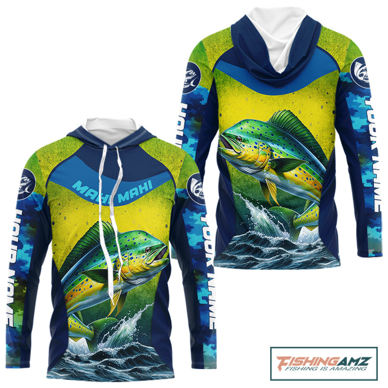 Custom Mahi Mahi Fishing Shirts For Team, Custom Saltwater Fishing Shirts|Blue NBT469