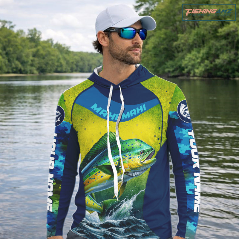 Custom Mahi Mahi Fishing Shirts For Team, Custom Saltwater Fishing Shirts|Blue NBT469