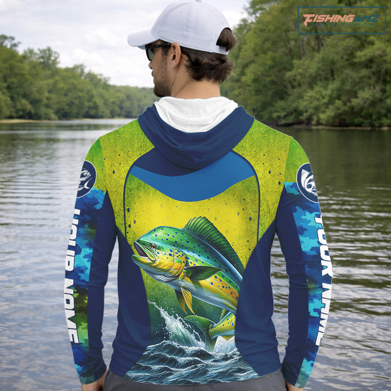Custom Mahi Mahi Fishing Shirts For Team, Custom Saltwater Fishing Shirts|Blue NBT469
