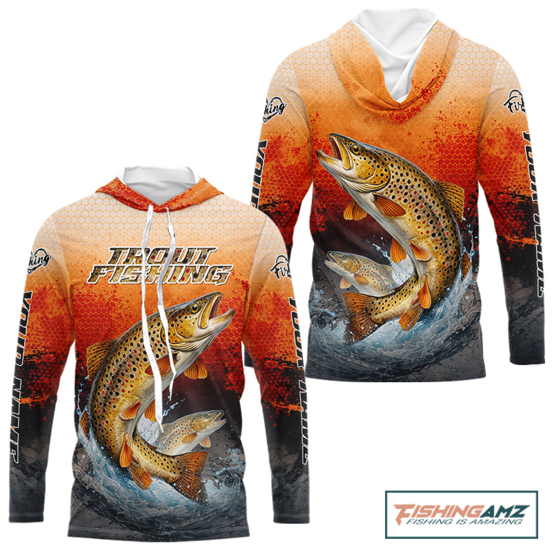 Brown Trout Long Sleeve Hooded Fishing Shirts Custom Name, Fishing Gifts Trout Fishing Shirts NBT380