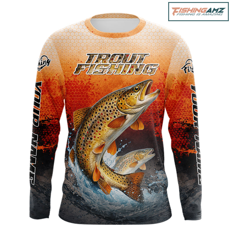 Brown Trout Long Sleeve Fishing Shirts Custom Name, Fishing Gifts Trout Fishing Shirts NBT380