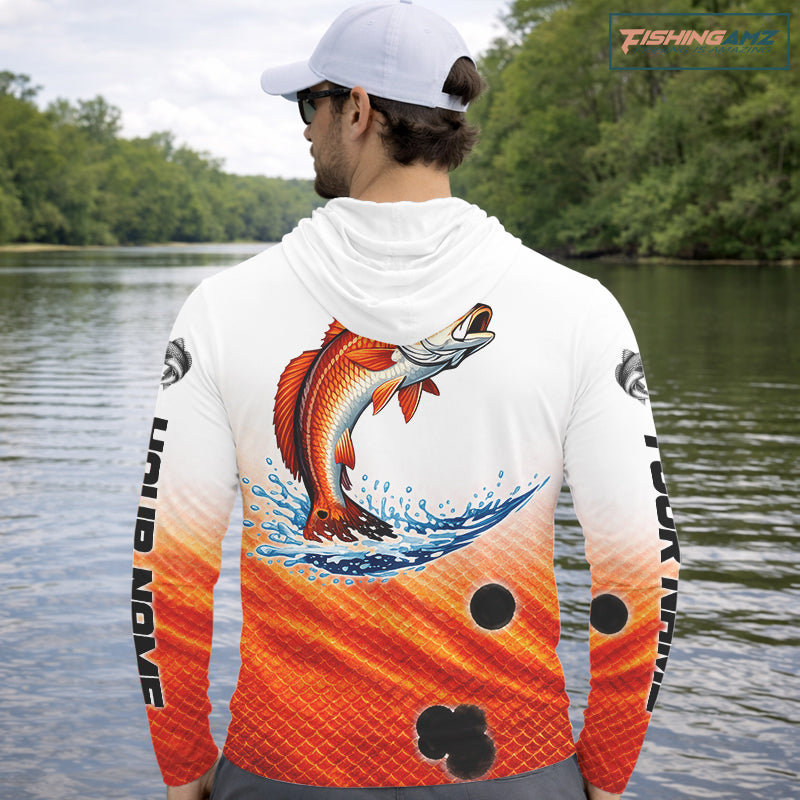 Redfish Fishing Scales Custom Name UV Protection Long Sleeve Hooded Fishing Shirts NBT514