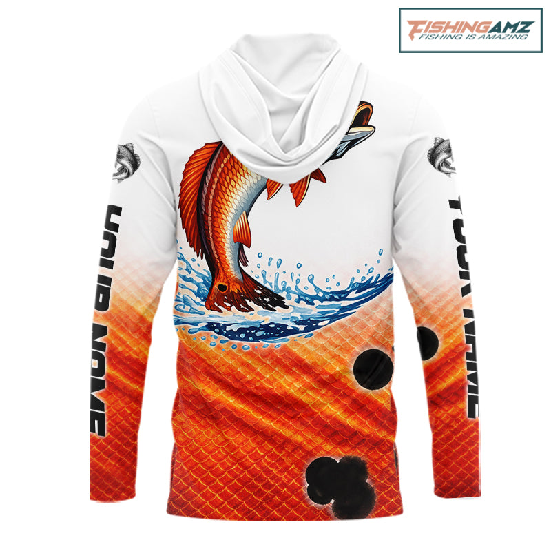 Redfish Fishing Scales Custom Name UV Protection Long Sleeve Hooded Fishing Shirts NBT514