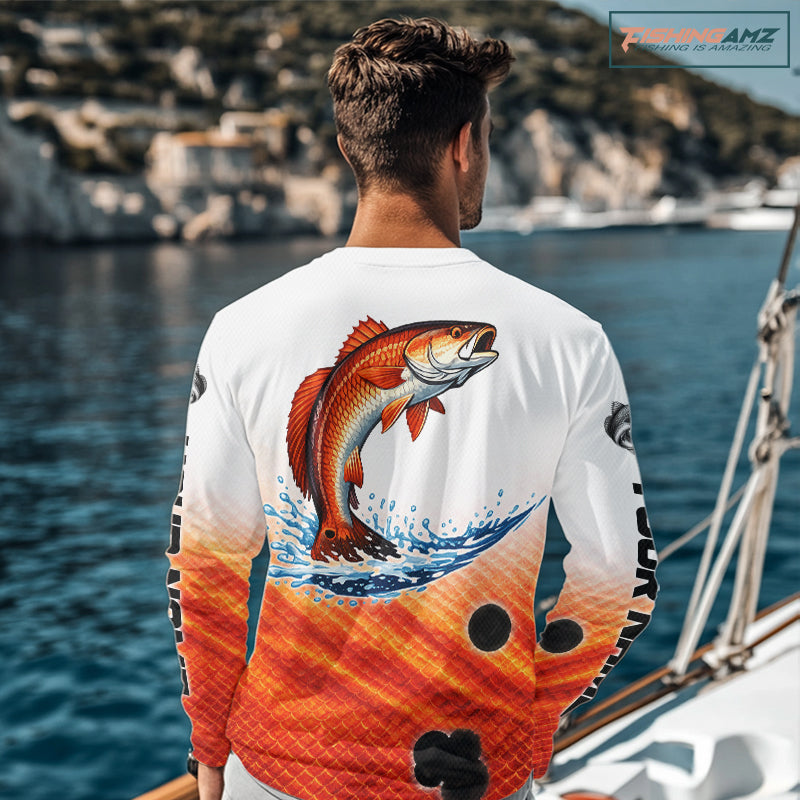 Redfish Fishing Scales Custom Name UV Protection Long Sleeve Fishing Shirts NBT514