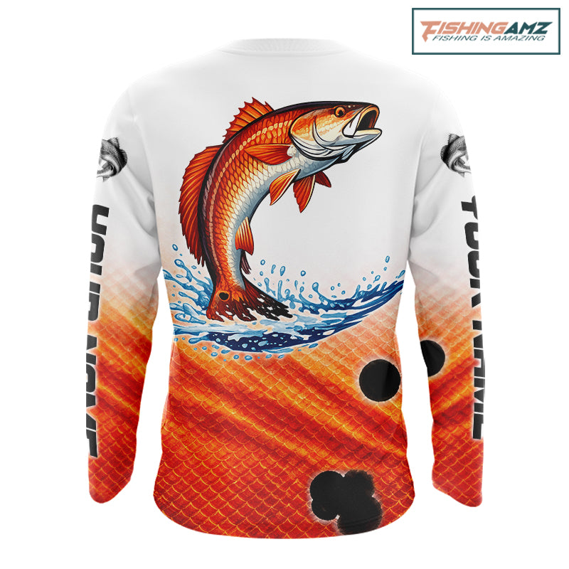 Redfish Fishing Scales Custom Name UV Protection Long Sleeve Fishing Shirts NBT514