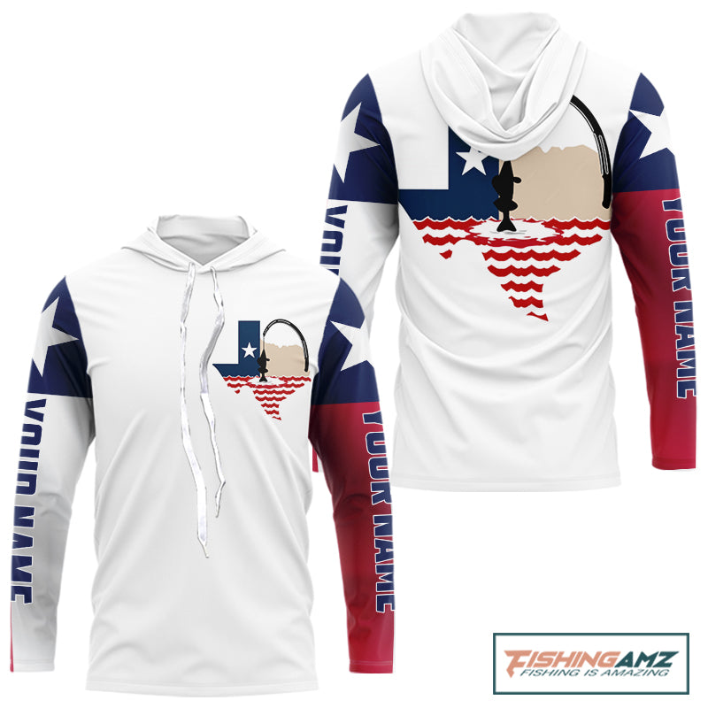 Personalized Texas Flag Long Sleeve Hooded Custom Name Tournament Fishing Shirts, Texas Fishing Jerseys NBT515