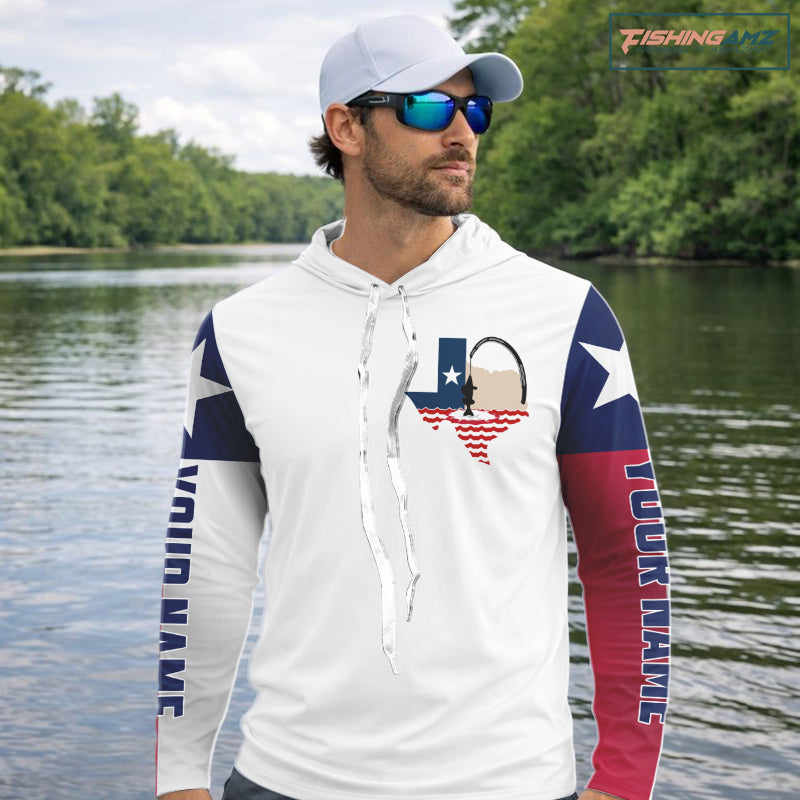 Personalized Texas Flag Long Sleeve Hooded Custom Name Tournament Fishing Shirts, Texas Fishing Jerseys NBT515