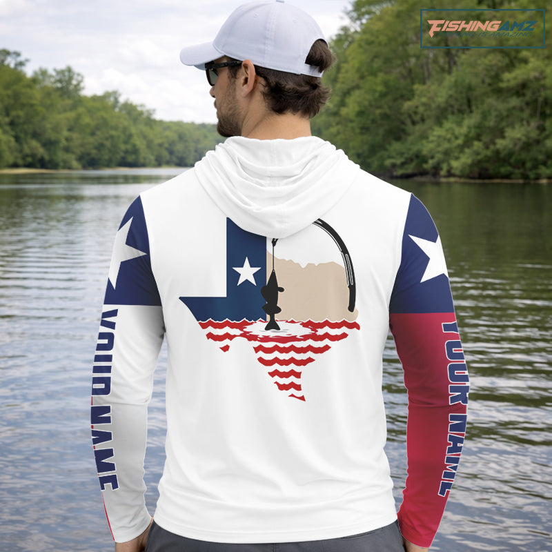 Personalized Texas Flag Long Sleeve Hooded Custom Name Tournament Fishing Shirts, Texas Fishing Jerseys NBT515