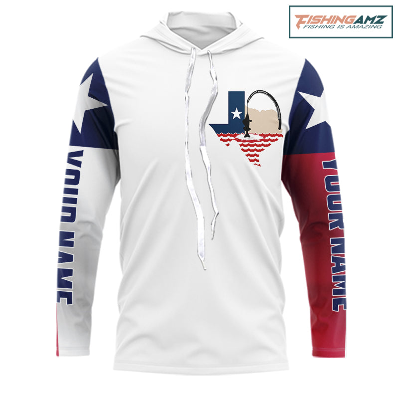 Personalized Texas Flag Long Sleeve Hooded Custom Name Tournament Fishing Shirts, Texas Fishing Jerseys NBT515